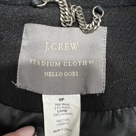 J Crew Nello Gori Peacoat Stadium Cloth Womens 0 Petite Wool Blend Black Jacket - Picture 7 of 10